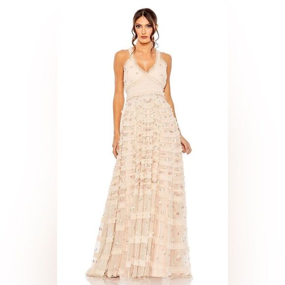 Mac Duggal 8037 Embroidered Floral evening Gown Dress Blush - Picture 6 of 16